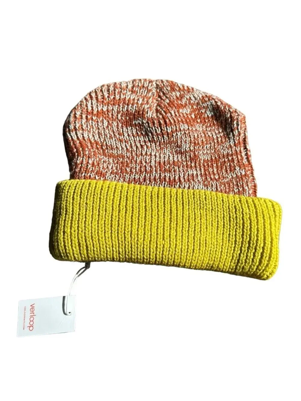 Verloop Colorblock Plush Knit Beanie NWT Yellow Orange